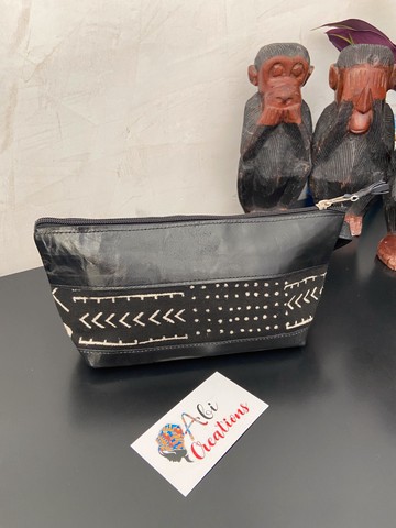 Large leather &amp; bogolan pencil case