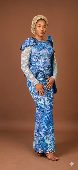Blue Patterned Ankara Skirt and Blouse Set