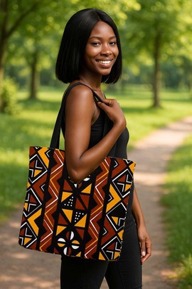 African Print Tote Bag Bogolan Ancestral | Symbolic Fashion | Large Capacity