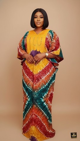 Adire Kaftan with Embroidered Bodice
