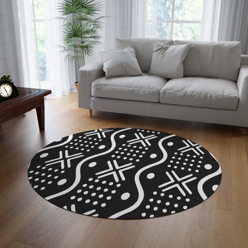 African Multi Colored Round Rug Black and White Carpet (LARGER SIZES AVAILABLE)