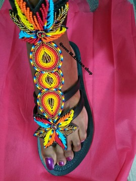 African Women black gladiator sandals