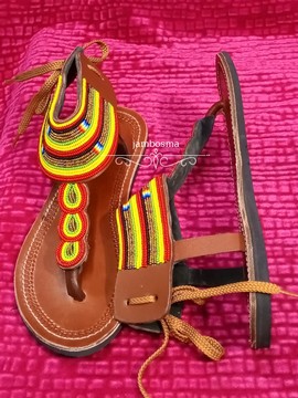 Sandales pour femmes africaines, sandales Massaï, sandales d'été, sandales en cuir perlé, chaussures pour femmes