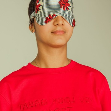 Masque De Sommeil Confort Tissue En Wax Rayures Réversible Fabriqué à La Main