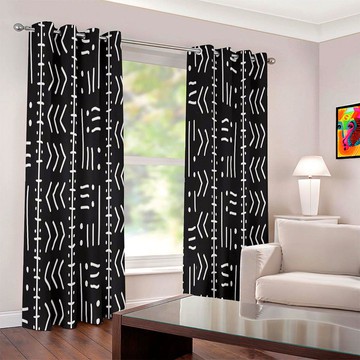 African Geometric Blackout Curtains Black and White (Two-Piece)(LARGER SIZES AVAILABLE)