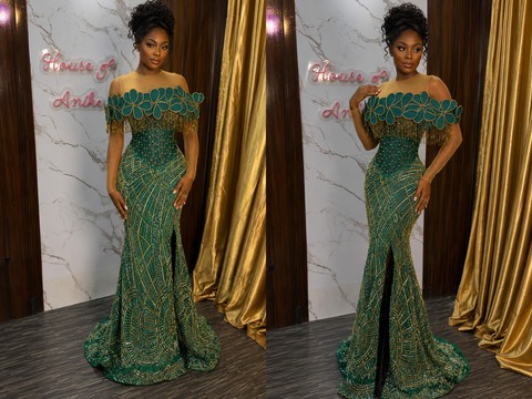 Robe perlée de luxe écologique, robe en dentelle, robe de soirée, robe de bal perlée