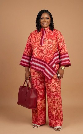 Ensemble deux pièces en batik Adire : tunique et pantalon large