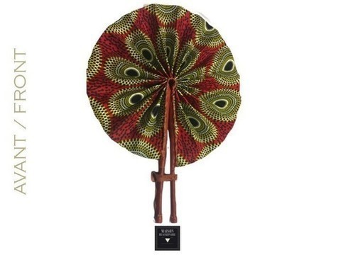 Fan in leather and wax red and yellow