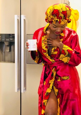 Wax Satin Bathrobe and Hat Set