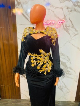 Luxury evening dress, black velvet dress, prom dress, evening dress