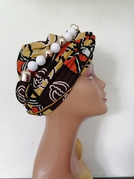 foulard / écharpe wax avec perles "sika sika"