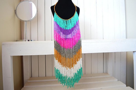 African Beaded Fringe Necklace | Multi color Necklace | African jewelry | Romantic tribal Necklace