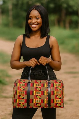 African Leather Bag for Travel Kente Pattern