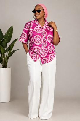 Chemise à imprimé floral pour femme et pantalon à jambes larges