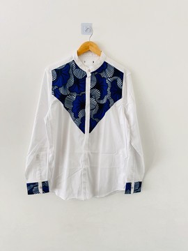 Chemise africaine moderne pour homme - chemise col mao en wax - fleurs de mariage