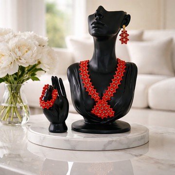 AFRICAN LADIES PEARL SET NECKLACE EARRINGS BRACELET TRADITIONAL JEWELERY