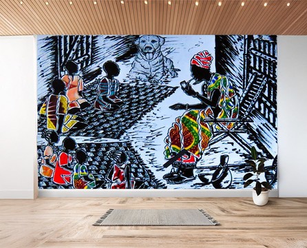 African Wall Painting Sticker Village Art