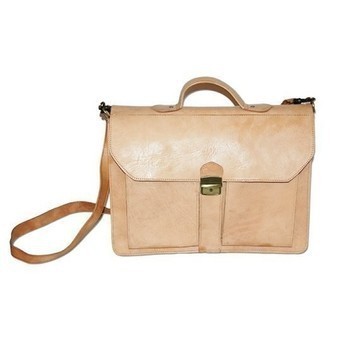 Grande Vente! Sac à main cartable en cuir véritable artisanale de couleur beige
