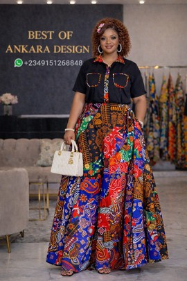 Ensemble jupe longue Ankara patchwork de luxe et chemise – Tenue élégante 2 pièces | Best Of Ankara Design