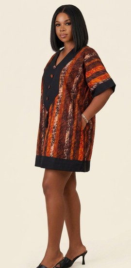 Batik stripe mini dress | African print Button front shift dress| women's dress