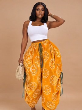 Mustard Yellow Adire Print Drawstring Harem Pants