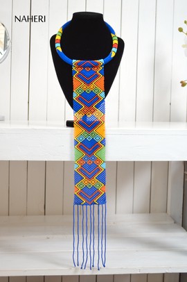African Handmade Beaded Necklace | Zulu Beaded Blue Necklace | Tribal Jewelry