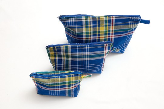 Medium Madras Blue Toiletry Bag Handmade