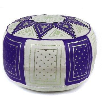 Grand pouf en vrai cuir Naturel Bleu