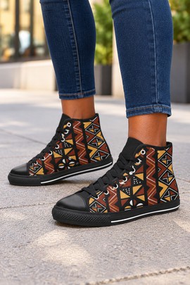 Traditional Mudcloth Women's Classic High Top Canvas Shoes | African Print High Top Sneakers