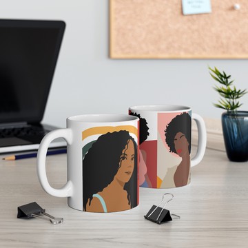 Black Girlfriends Coffee Mug | Afro Women Ceramic Mug | Diverse Black Girls Art Coffee Cup