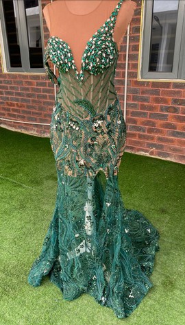 Green Lace Dress, Mermaid Dress, Birthday Party Dress, Graduation Dress, Prom Dress