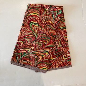 Red Multicolor Abstract Wavy Print Cotton Fabric - By the Yard