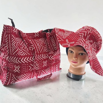 ✨ Ensemble Cabas &amp; Chapeau assortis en tissu wax rouge ✨