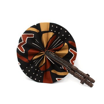 Hand Fan - Rich Chocolate - Vegan Leather &amp; 100% Cotton Wax Print