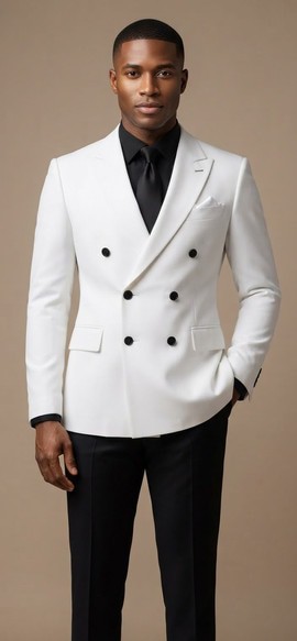 Veste de costume blanche croisée avec pantalon noir