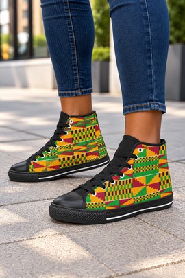 Kente Print Women's Classic High Top Canvas Shoes | African Print High Top Sneakers