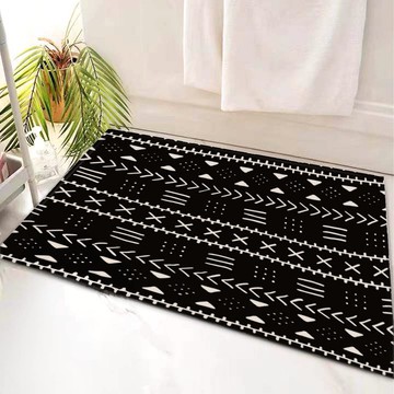 Black and White Bath Rug Mudcloth Unique Bathroom Mat (LARGER SIZES AVAILABLE)