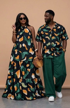 Chic Couples’ Matching Outfits - Stylish Abstract Pattern Dress &amp; Casual Co-Ord Set