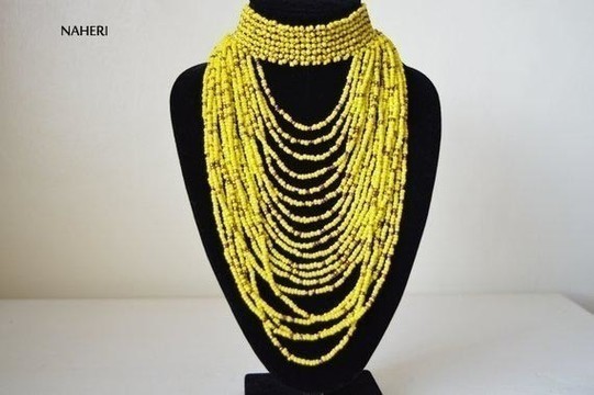 African maasai beaded choker necklace | African tribal necklace | Yellow choker necklace