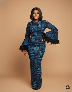 The Indigo Adire Feather-Trim Gown