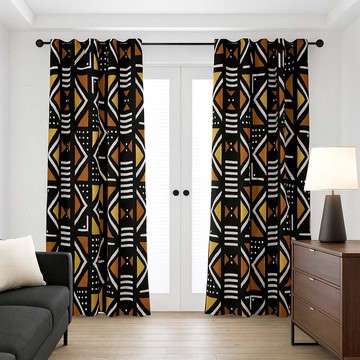 Tribal Print Geometric Blackout Curtains Orange (Two-Piece) LARGER SIZES AVAILABLE