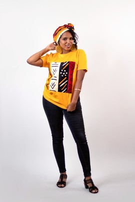 2-pics Jasmine t-shirt with pre-tied headband (Yellow)Ankara T-shirt| Ankara| Gifts for Her