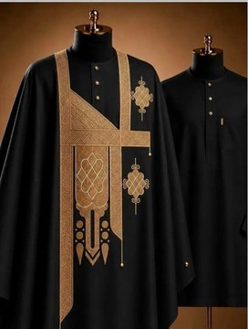 Agbada noir de luxe avec broderies dorées | Ensemble 3 pièces