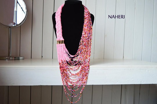 African inspired beaded necklace multi strand