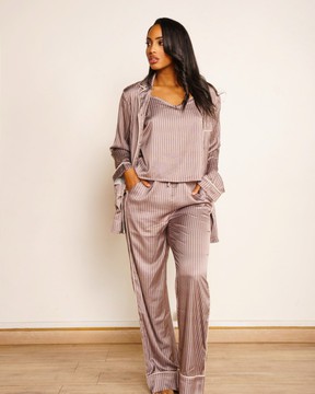 3-piece mocha satin pyjamas