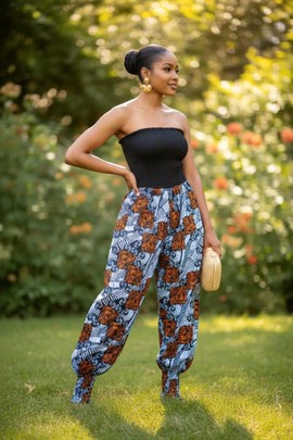 Ankara African Print Smocked Jumpsuit, Strapless Harem Style Romper, Vibrant Heritage Fashion
