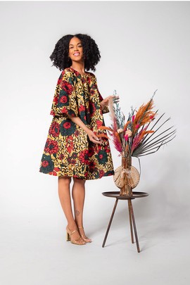 HAMZA  GREEN AND RED FLORAL DRESS