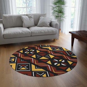 African Living Room Round Rug Unique Carpet Mudcloth Print (LARGER SIZES AVAILABLE)