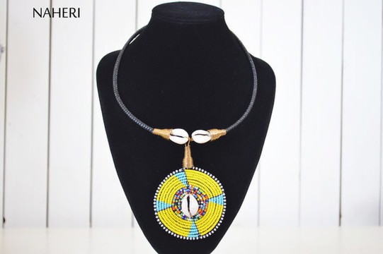 African cowrie shell beaded necklace | Handmade neck piece | Tribal pendant jewelry