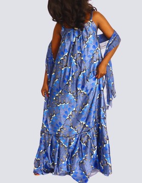 Chic flared dress printed silk satin